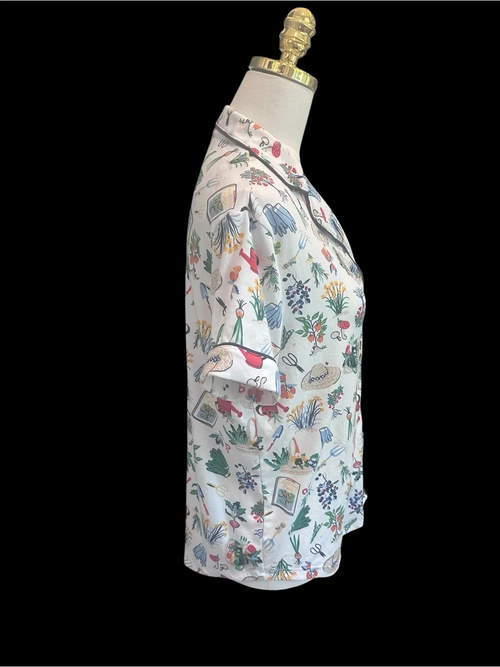 Kate Spade In the Garden Pajama Top Sz M Garden Print Button Front Short Sleeve